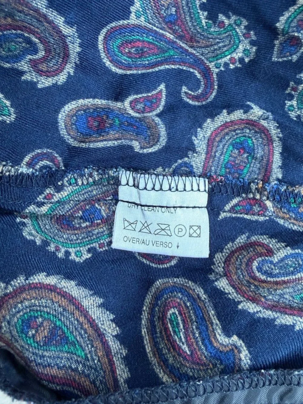 Vintage Liz Sport Paisley Print Midi Skirt Navy Rayon Elastic Waist Small A-Line